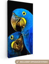 Canvas Schilderij Papegaai - Vogel - Veren - Blauw - 40x80 cm - Wanddecoratie
