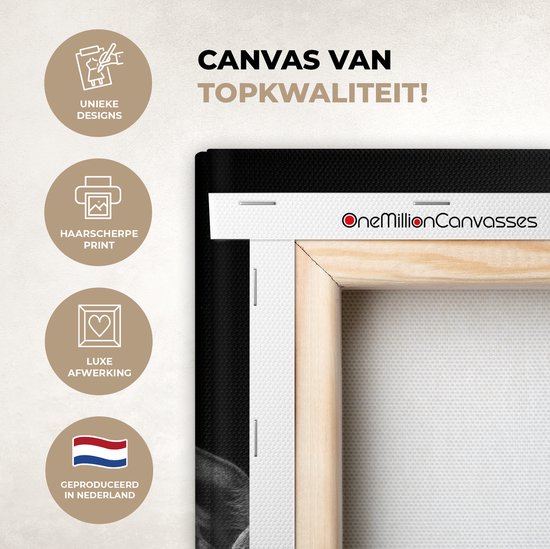 Peinture sur toile Girafe - Animal - Zwart - Wit - 20x40 cm - Décoration murale