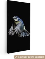 Canvas Schilderij Vogels - Veren - Zwart - 40x80 cm - Wanddecoratie