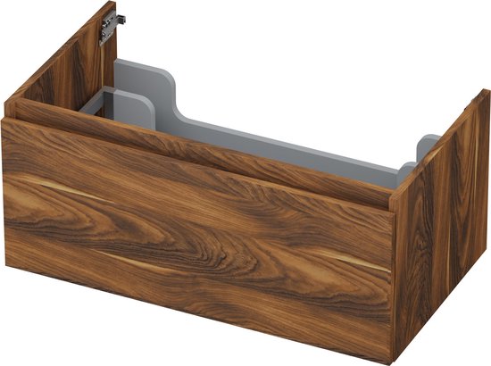 Lade voor wastafelonderkast in donker notenhout met een greeploos design.