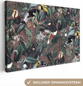 Peintures sur Toile Fleurs- Vogel- Feuilles - 90x60 cm - Décoration murale