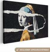 Oude Meesters Canvas - 30x20 - Canvas Schilderij - Meisje met de Parel - Goud - Vermeer - Zwart - Wit