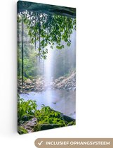 Canvas Schilderij Jungle - Regenwoud - Water - Waterval - Planten - 20x40 cm - Wanddecoratie