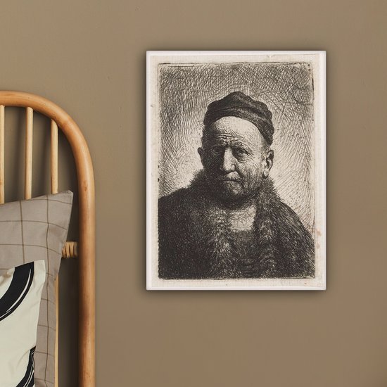 L'homme à la calotte - Peinture de Rembrandt van Rijn Toile 30x40 cm - petit - Tirage photo sur toile (Décoration murale salon / chambre)