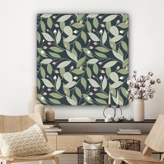 Tableau sur toile Fleurs - Feuilles - Motifs - 90x90 cm - Décoration murale