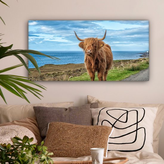 Tableau sur Toile Scottish Highlander - Nuages - Paysage - 80x40 cm - Décoration murale
