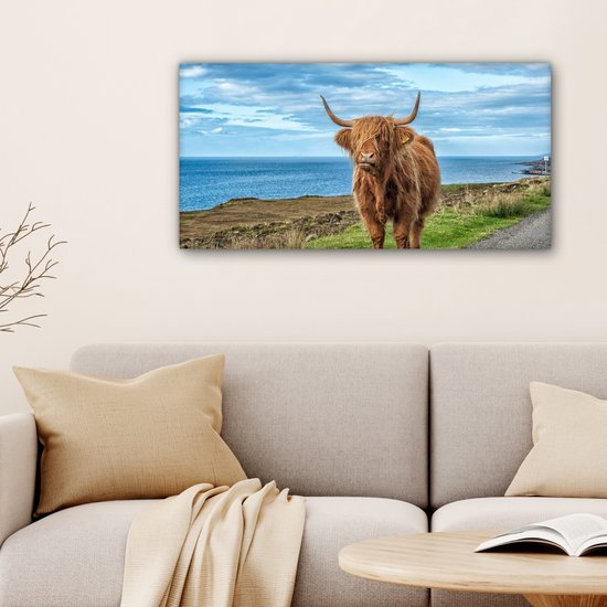 Tableau sur Toile Scottish Highlander - Nuages - Paysage - 80x40 cm - Décoration murale