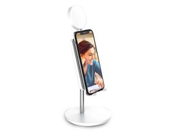 DigiPower Shine Smartphone houder - 3" LED light - Videocalls - Smartphone/ Tablet - Multi-hoek - TikTok, YouTube - Lila/ Wit
