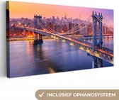 Canvas Schilderij New York - Brooklyn Bridge - Roze - 40x20 cm - Wanddecoratie