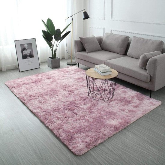 Pauwer zachte pluizige tapijten, imitatiebont vloertapijt, extra zacht en comfortabel tapijt, antislip indoor pluizig dik tapijt voor woonkamer, slaapkamer (roze, 80 x 160 cm)