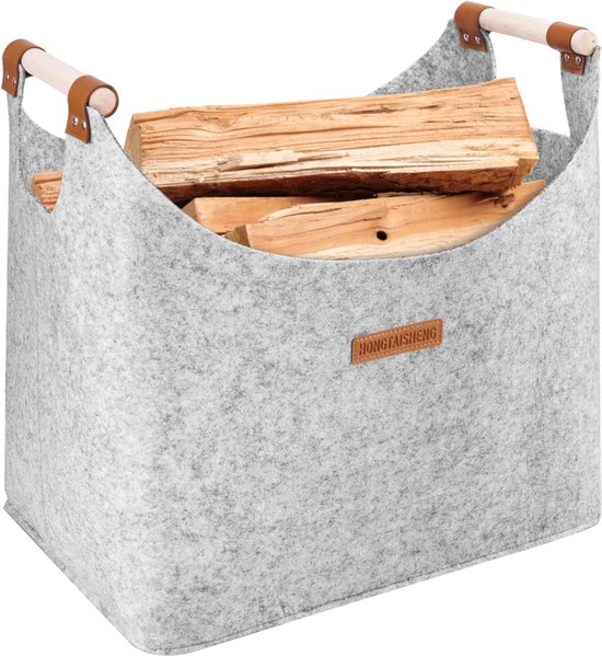 XL Logmanden vilten tas extra dikke vilt en versterkte handgreep | Logmanden voor houtbrander binnenshuis & boodschappen, hout, krant of haardhout (Duif grijs