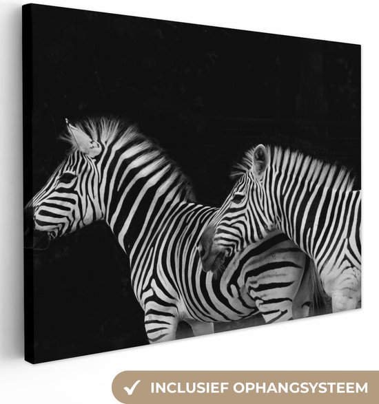 Canvas Schilderij Zebra - Wit - Wild - Dieren - Zwart - 120x90 cm - Wanddecoratie