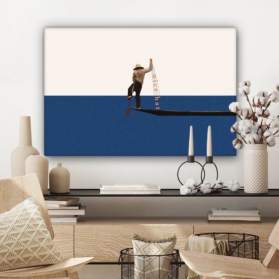 Toile - Abstrait - Bateau - Mer - Texte - Chapeau - Abstrait - 90x60 cm - Canvasdoek - Peinture sur toile