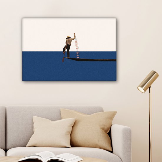 Toile - Abstrait - Bateau - Mer - Texte - Chapeau - Abstrait - 90x60 cm - Canvasdoek - Peinture sur toile