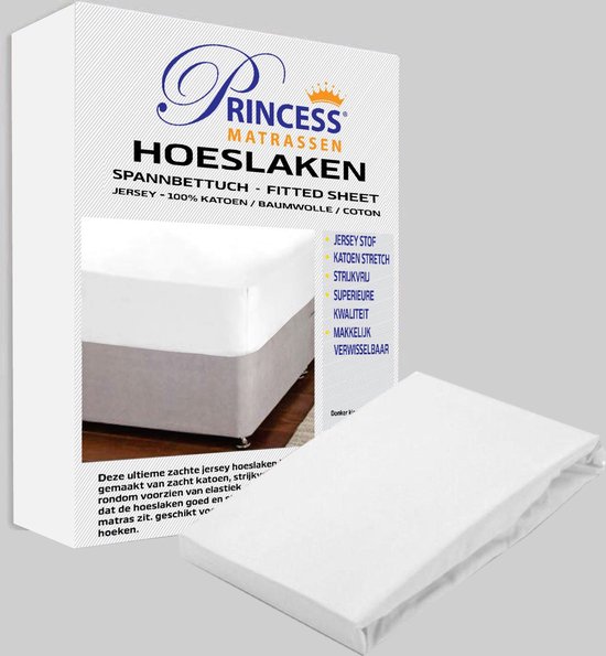 Het Ultieme Zachte Hoeslaken- Jersey -Stretch -100% Katoen-Lits-Jumeaux- 200x220+40cm-Wit- Voor Boxspring-Waterbed