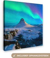Canvas Schilderij Noorderlicht - Berg - IJsland - 90x90 cm - Wanddecoratie