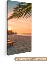 Tableau sur toile Plage - Chaise de plage - Coucher de soleil - 20x40 cm - Décoration murale