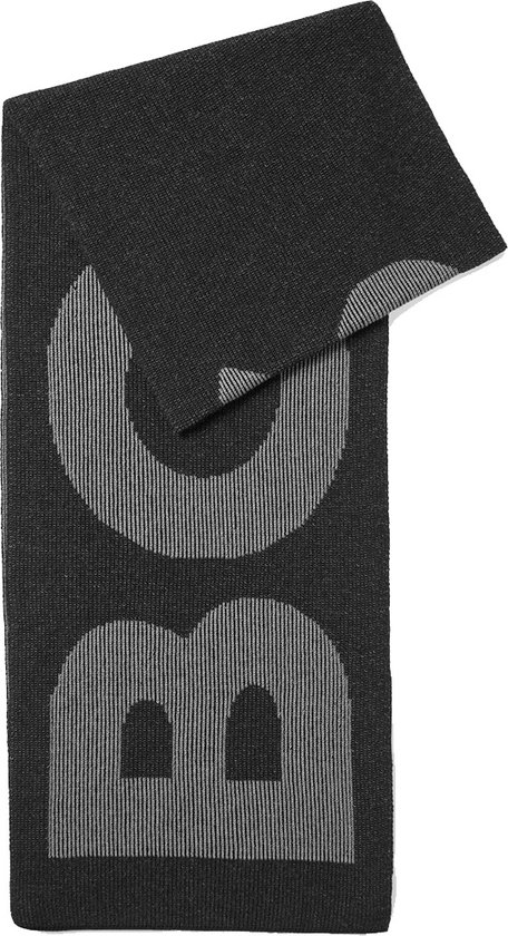 Hugo Boss - Sjaal - zwart - van katoen en wol met ingebreid logo - heren