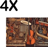 BWK Textiele Placemat - Getekende Muziek Instrumenten - Set van 4 Placemats - 40x30 cm - Polyester Stof - Afneembaar