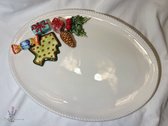 BellaCeramics 2188/N | Schaal Snoep | grote ovale schaal | kerstmis - sinterklaas | Italië - Italiaans keramiek servies 37 x 27 cm H 2 cm