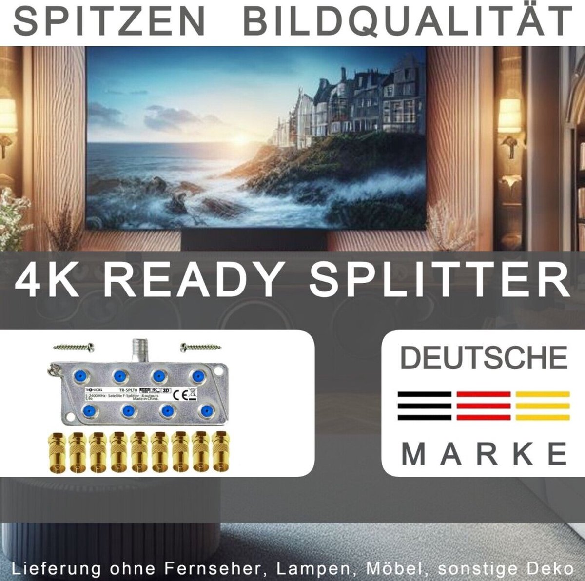 TronicXL 8-voudige premium coax-antenneverdeler HD 3D 4K verdeler zachte splitter bijv. voor DVBT DVBT2 DVBC SAT Unicable kabel-televisie kabel-tv 8-voudig HDTV