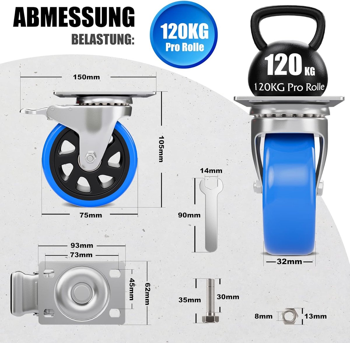 Asibaade Zware wielen 100 mm zwenkwielen tot 600 kg