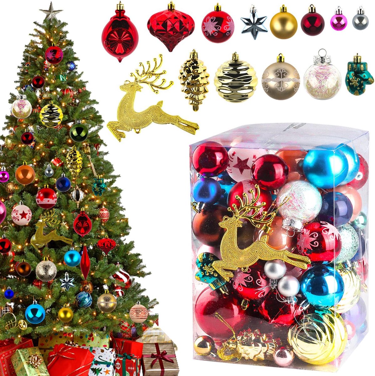 70 stuks kerstballen ornamenten, kerstboom decoraties ornament ballen, onbreekbare hangende kerstbal, kerstballen, onbreekbare kerstballen voor Kerstmis, bruiloft, nieuwjaar, feest, kleur
