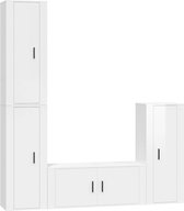 vidaXL - 4-delige - Tv-meubelset - bewerkt - hout - hoogglans - wit