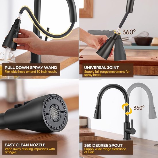 AIMADI Kraan Keuken Keukenkraan Spoelbakarmatuur Keukenkraan Keuken Mengkraan Keuken met douche 360° Draaibare Spiraalveer Kraan Keuken Gootsteen Kraan Keuken Gouden