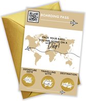 Kraskaart vakantie, Eigen tekst, Verassing trip vakantie weekend, Boarding Pass Vliegticket Kras kaart inclusief gouden envelop