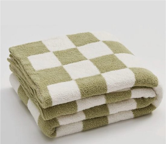 DONLINE - Dambord gebreide deken - Gezellige warme zachte deken - Scandinavische Stijl - Checkerboard - Gemaakt van 100% polyester microfiber veren garen