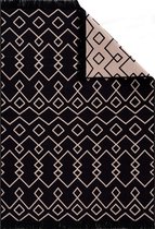 Fashion4Home Tapijtloper - Kleed voor woonkamer, slaapkamer, keuken, kinderkamer, badkamer - Boho Kelim kleden - loper gang kleed zwart-beige, maat: 80 x 150 cm