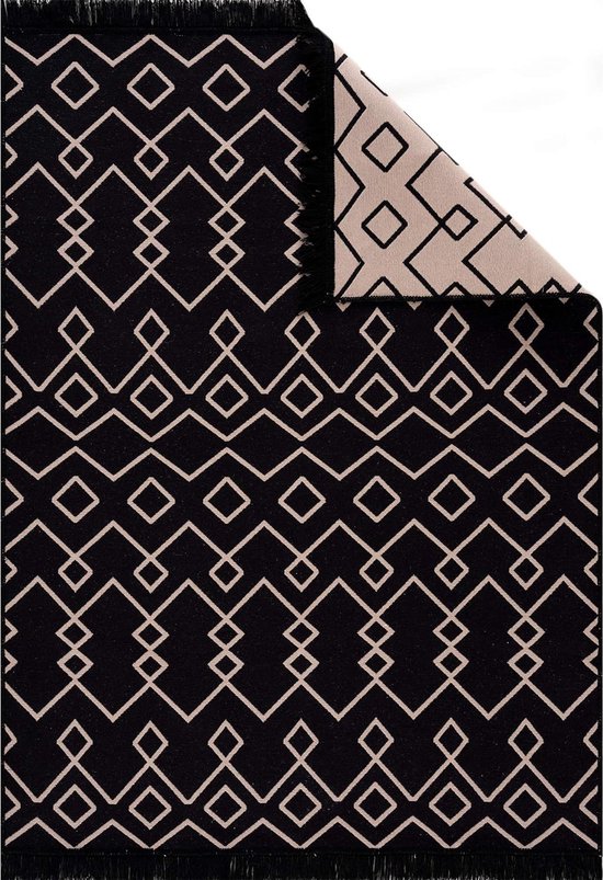 Fashion4Home Tapijtloper - Kleed voor woonkamer, slaapkamer, keuken, kinderkamer, badkamer - Boho Kelim kleden - loper gang kleed zwart-beige, maat: 80 x 150 cm