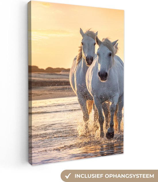 Canvas Schilderij Paarden - Water - Strand - Dieren - 80x120 cm - Wanddecoratie