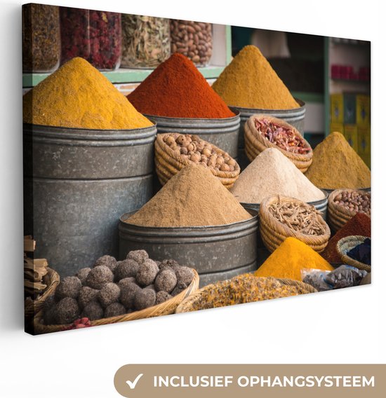 Tableau sur toile Herbes - Ton - Épices - Jaune - Marron - 120x80 cm - Décoration murale