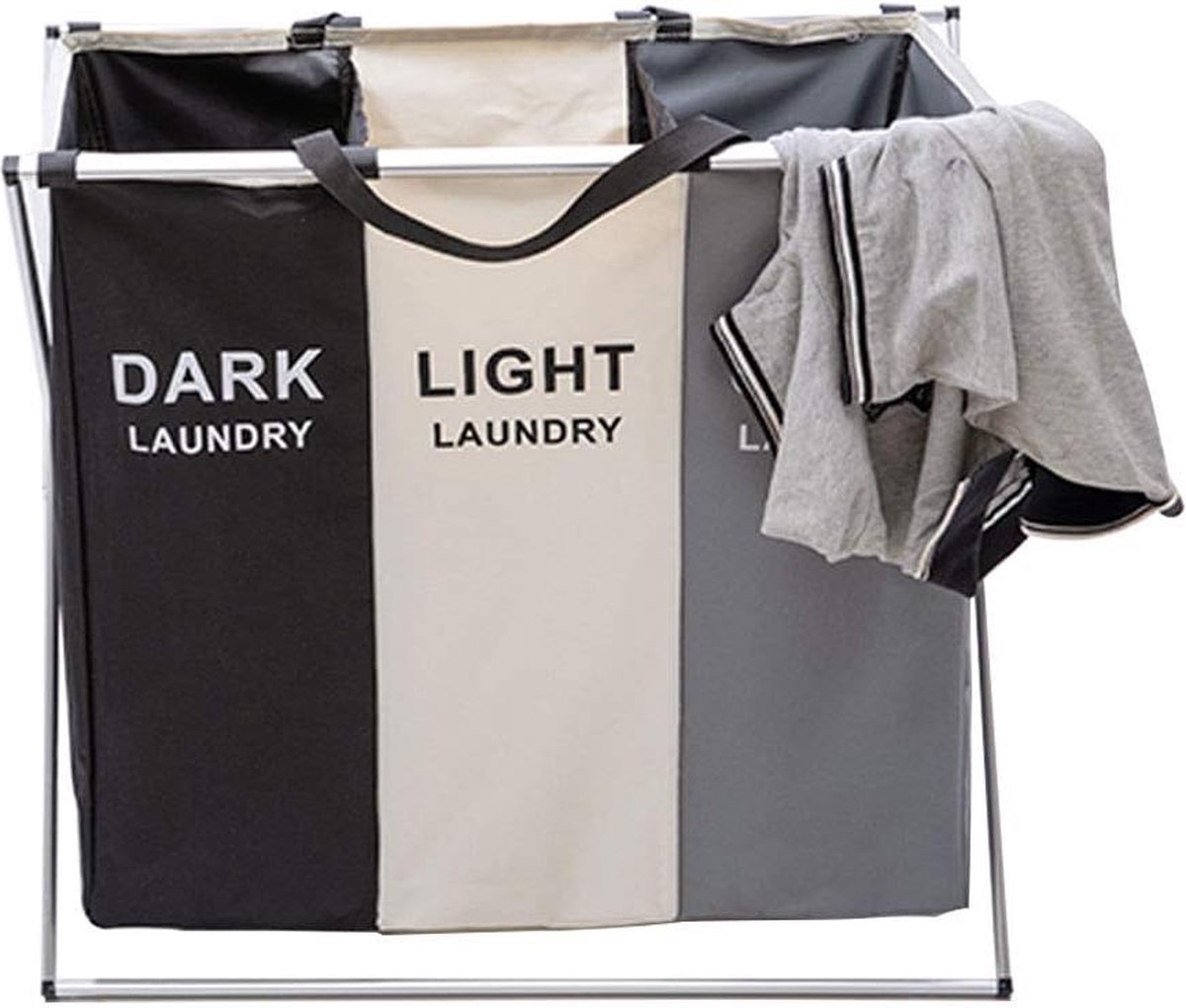 Goedkoopste grote opvouwbare wasmand 3 vakken vuile kleding tas met handvat voor badkamer slaapkamer huis