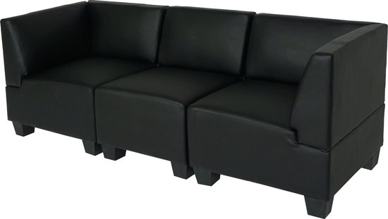 Canapé modulable 3 places Couch Lyon, simili cuir ~ noir, accoudoirs hauts
