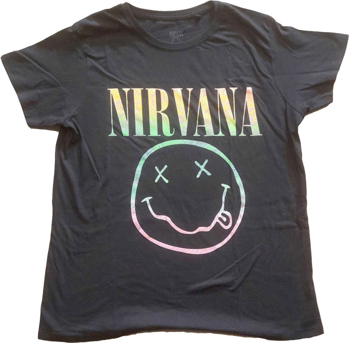 Nirvana - Sorbet Ray Happy Face Dames T-shirt - S - Zwart