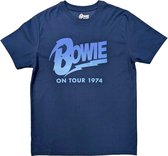 David Bowie - On Tour 1974 Heren T-shirt - S - Blauw