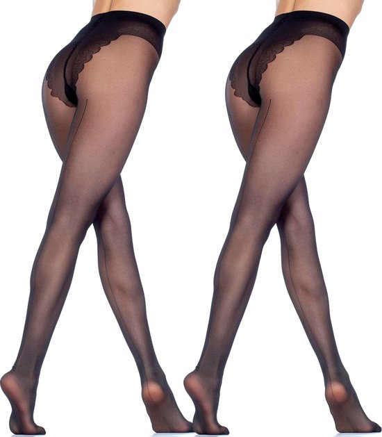 Giulia, Chic 20den Panty avec bas de bikini et couture noire (multipack), couleur Zwart, taille L