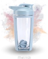 Shakebeker - Motivai® - Blauw - Met shakebal - Shaker - 500ml - Motivatie Waterfles - Voor het maken van Shake's - Ook voor supplementen
