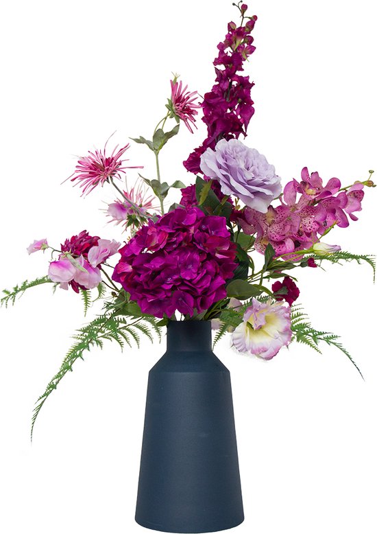 Viv! Home Luxuries Kunstbloem Boeket Annie - Zijden Bloemen - paars lila - 90 cm hoog - Inclusief Vaas