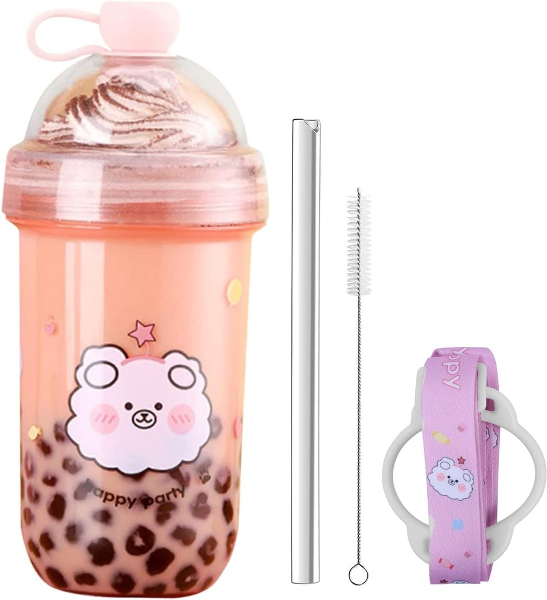 Gobelet En Verre Avec Couvercle Et Paille - Tasse élégante Pour Thé à Bulles, Café, Cocktails, Style Bow Cup