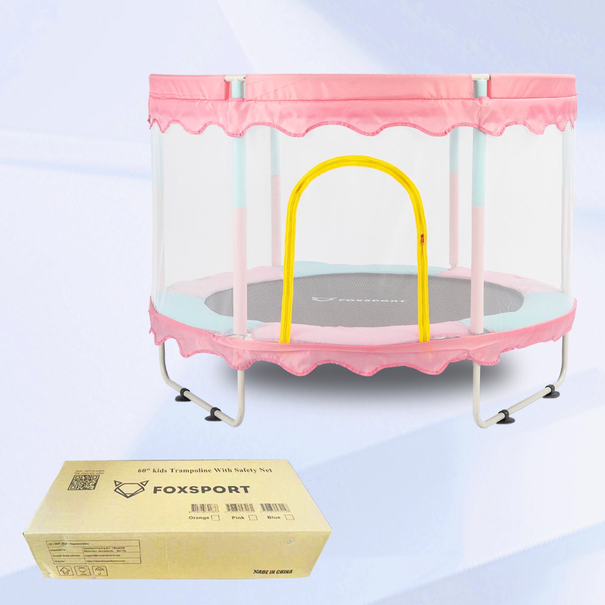 FOXSPORT Kinder Trampoline - Trampoline met Elastieken - Outdoor - Buitenspeelgoed - Trampoline met veiligheidsnet - 110 cm Veiligheidsnet - 150 cm - Roze — afbeelding 8