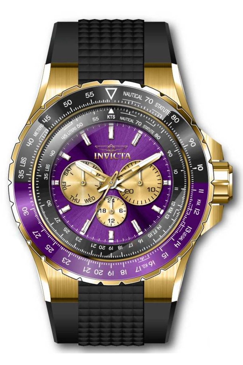 Invicta Aviator 44613 Heren Horloge - Waterdicht - Analoog - Quartz Uurwerk - Roestvrij Staal met paarse Wijzerplaat - 50mm
