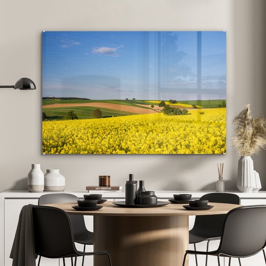 MuchoWow® Peinture sur verre 120x80 cm - Peinture acrylique sur verre - Printemps - Fleurs - Jaune - Photo sur verre - Peintures