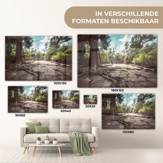 MuchoWow® Peinture sur verre 90x60 cm - Peinture acrylique sur verre - Temple d'Angkor Wat, Cambodge - Photo sur verre - Peintures