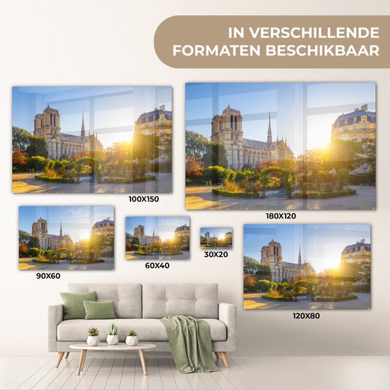 MuchoWow® Peinture sur verre 180x120 cm - Peinture sur verre - Paris - Notre Dame - Soleil - Photo sur verre acrylique - Peintures