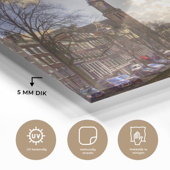 Peinture sur verre - Westerkerk à Amsterdam avec un ciel nuageux - 120x80 cm - Peintures sur Verre Peintures - Photo sur Glas