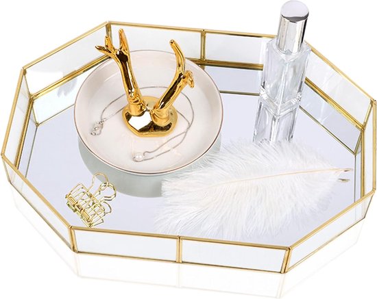 Gold Vintage Mirror Tray Bootoow Scandinavian Style Perfume Tray Mirror Metal Decorative Tray